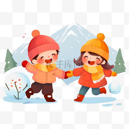 雪球背景图片_冬天孩子玩雪免抠插画元素