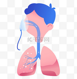 儿童图片_扁平风呼吸道肺部疾病儿童吸氧png