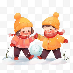 冬天孩子玩雪插画元素免抠