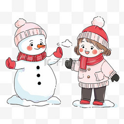 白色雪人图片_冬天卡通元素雪地里可爱的孩子堆