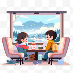数字图片_春节冬季人物坐列车回家8元素