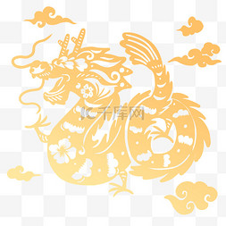 春节剪纸金色图片_龙年中国龙龙形象金色剪纸设计