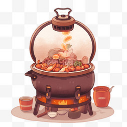 春节温馨围炉煮茶冬季菜肴33免抠