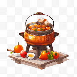 春节温馨围炉煮茶冬季菜肴10素材