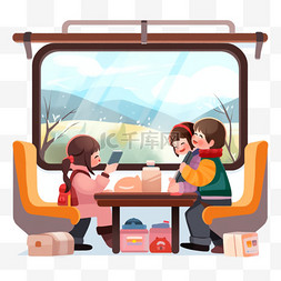 手绘回家图片_春节冬季人物坐列车回家13免抠元