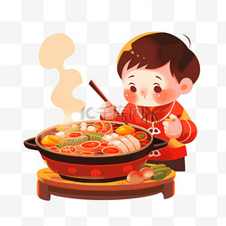 吃火锅图片_可爱卡通手绘小孩吃火锅8元素
