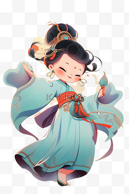 中国迎新年古典女孩手绘元素