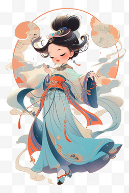 中国古典女孩手绘元素迎新年