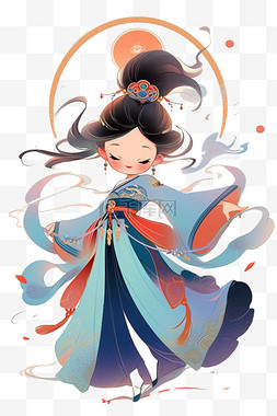 手绘中国古典女孩迎新年元素