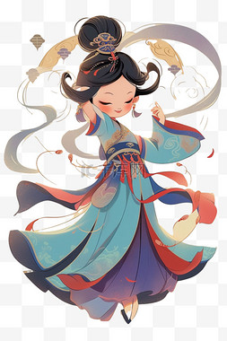 明亮的图片_中国手绘元素古典女孩迎新年