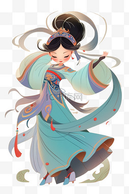 中国手绘古典女孩迎新年元素