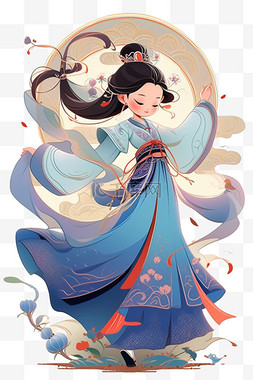 古典女孩中国迎新年手绘元素