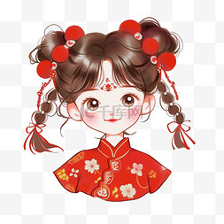 翘起来的图片_新年元素可爱女孩卡通手绘