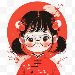 中国风格图片_新年古风可爱女孩元素卡通手绘