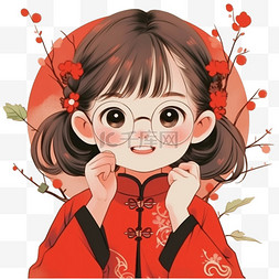 中国风格图片_新年卡通手绘古风可爱女孩元素