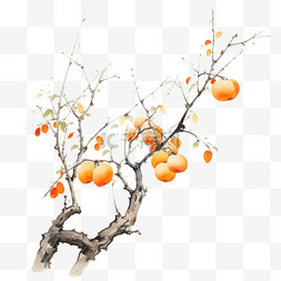 树树油画图片_卡通油画柿子树元素立体免扣图案