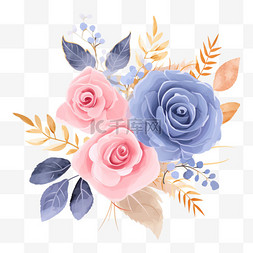 唯美蓝粉色玫瑰花情人节插画元素