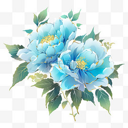 蓝色鎏金牡丹花新年春节装饰元素