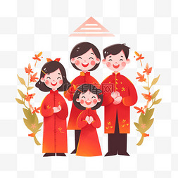 新年红色喜庆背景图片_新年一家人祝福手绘拜年卡通元素