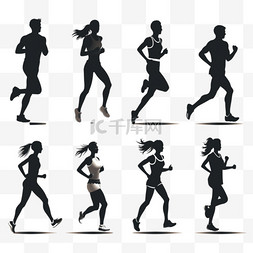 活动一图片_一组跑步男女。奔跑的人们的剪影