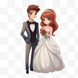 卡通结婚的情侣图片_婚礼新人卡通人物插图