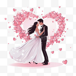 卡通结婚的情侣图片_卡通新娘和新郎在结婚卡片上的粉