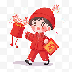 孩子烟花新年卡通手绘元素