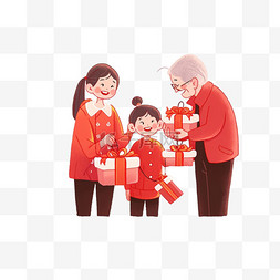 新年红色喜庆背景图片_新年卡通孩子给长辈拜年手绘元素