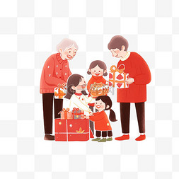 新年红色喜庆背景图片_孩子给长辈拜年卡通手绘元素新年
