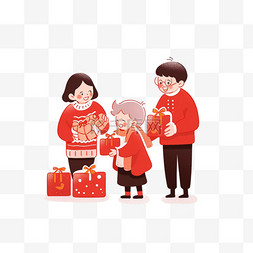 新年红色喜庆背景图片_孩子给长辈拜年卡通新年手绘元素
