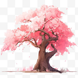 元素春天手绘樱花树粉色