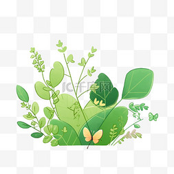 绿色植物简约背景图片_春天绿色植物叶子免抠简约元素