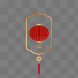 红色边框喜庆图片_2024新年快乐金色浮雕中式灯笼挂