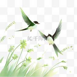 春天麦穗燕子卡通手绘元素