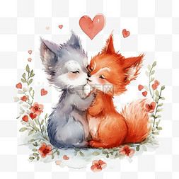 动物的拥抱图片_情人节可爱动物卡通小猫手绘元素