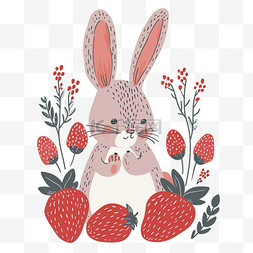 可爱兔子植物卡通草莓手绘元素