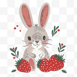 可爱兔子草莓卡通植物手绘元素