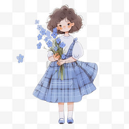 春天卡通手绘可爱女孩花卉元素
