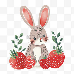 手绘元素可爱兔子草莓植物卡通