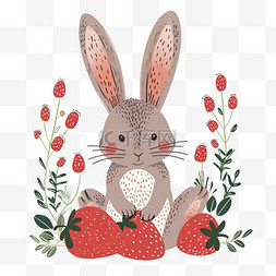 儿童矢量图片_可爱兔子植物草莓卡通手绘元素