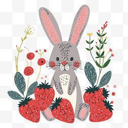 草莓可爱兔子植物卡通手绘元素