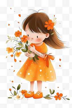 春天可爱女孩卡通手绘元素鲜花