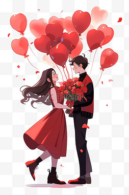 情人节情侣气球卡通手绘元素