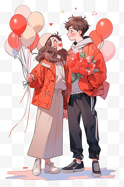 情人节手绘免抠情侣气球元素