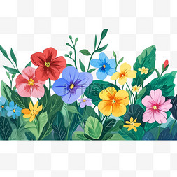各种颜色的花朵植物手绘插画春天