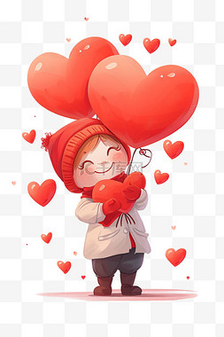 心型卡通图片_情人节男孩气球手绘卡通元素