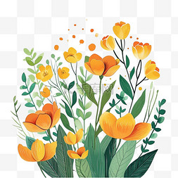 春天黄色花草植物手绘插画元素