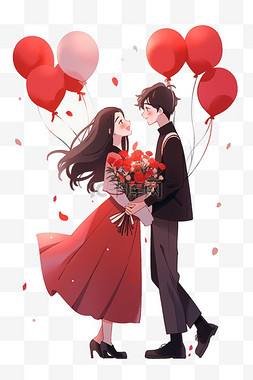 情人节情侣气球卡通元素手绘
