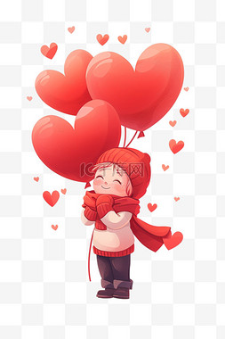 心型卡通图片_情人节卡通手绘男孩气球元素