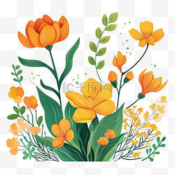 春天黄色花草手绘插画元素植物